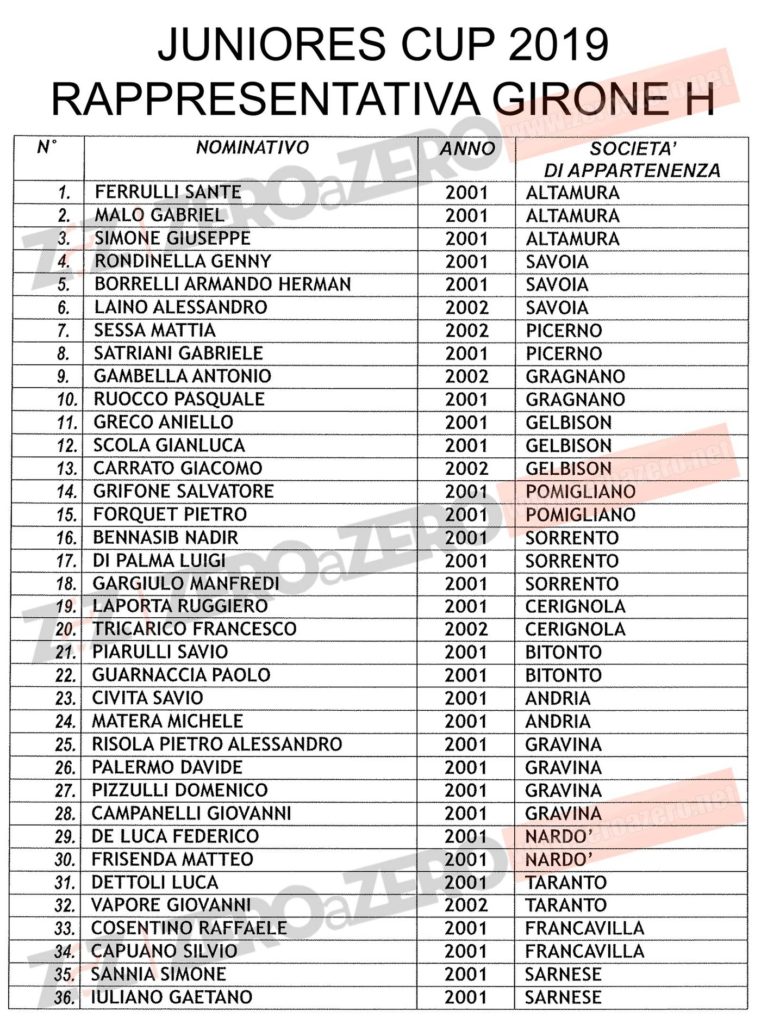 Rappresentativa girone H - Juniores Cup Serie D